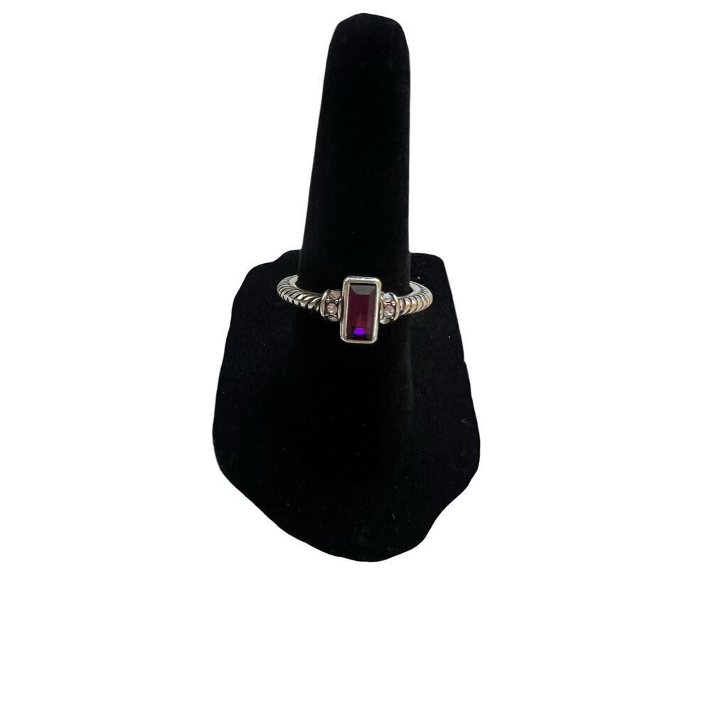 BRIGHTON MODERNA SWAROVSKI CYRSTAL RING PURPLE & CLEAR CRYSTALS SILVER PLATED